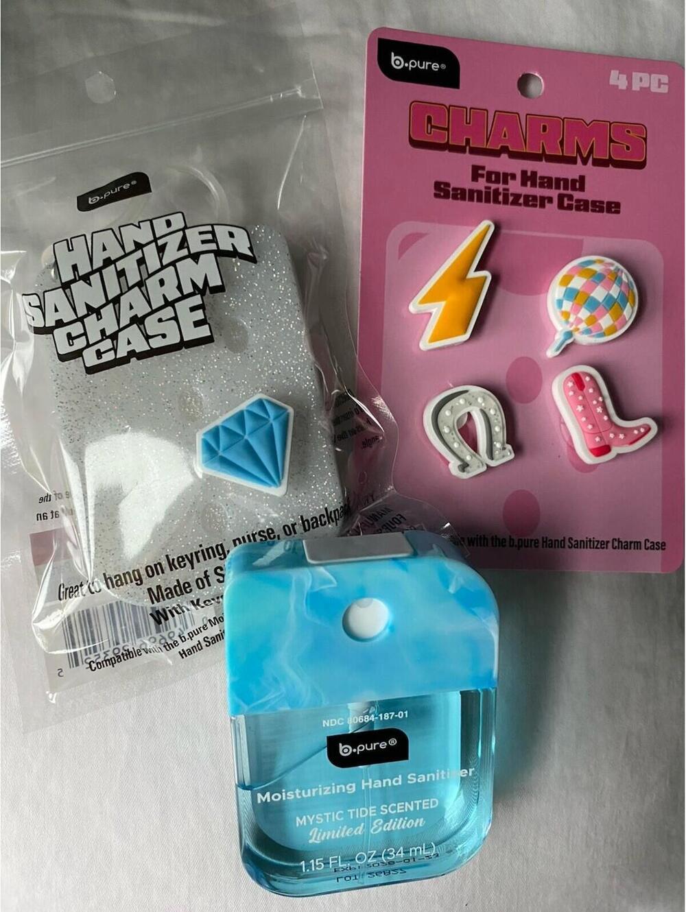 b.pure Mystic Tide Moisturizing Sanitizer, Blue Tie Dye, Glitter Case + Charms